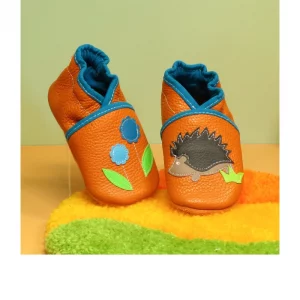 chaussons bébé cuir souple hérisson fleurettes
