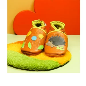 chaussons bébé cuir souple hérisson fleurettes