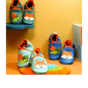 trio chaussons souples cuir renardeau et feuillage