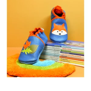 chaussons souples cuir renard et feuilles