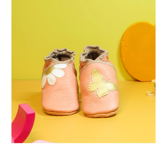 Chaussons cuir souple - Papillon & Pâquerette