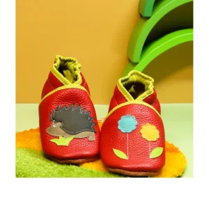 chaussons bébé cuir souple hérisson fleurettes