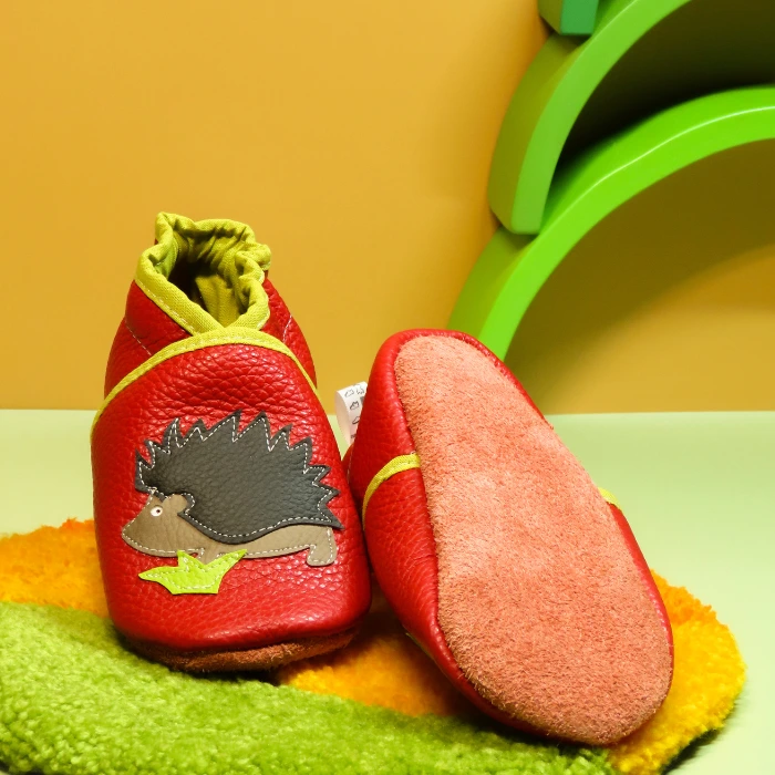 chaussons bébé cuir souple hérisson fleurettes