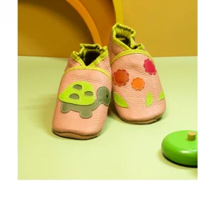 chaussons cuir rose tortue fleurs colorées