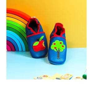 Chaussons souples en cuir bleu - Pommier & Pomme 23/24