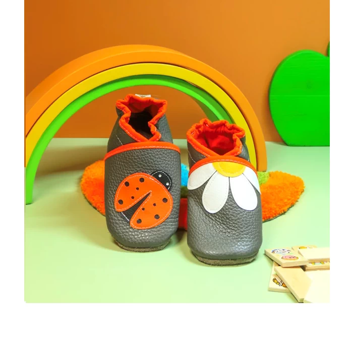 Chaussons souples en cuir gris - Coccinelle & Pâquerette 23/24