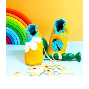 Chaussons cuir souple jaune - Coccinelle et Pâquerette 25/26