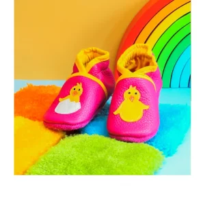 Chaussons cuir souple rose - poussins 19/20