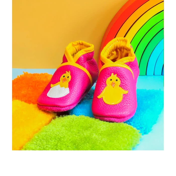 Chaussons cuir souple rose - poussins 19/20