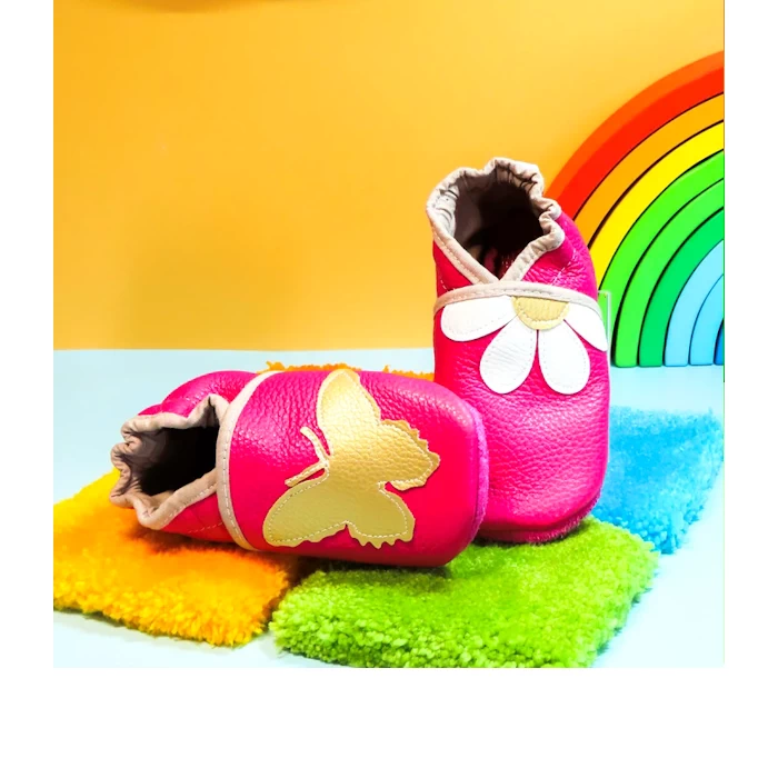 Chaussons souples en cuir rose - Papillon & Pâquerette 23/24