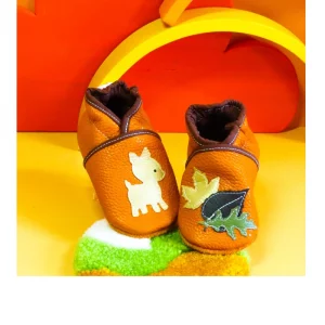 chaussons souples en cuir biche et feuille 21/22