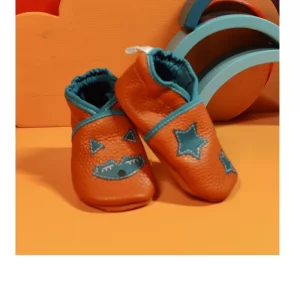 Chaussons bébé cuir rose pâle 19/20 – renard & étoiles, confort doux, fabrication artisanale MOSL