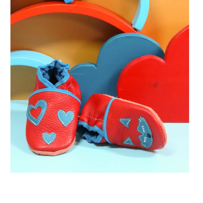 Chaussons cuir souple - Renard & Cœurs