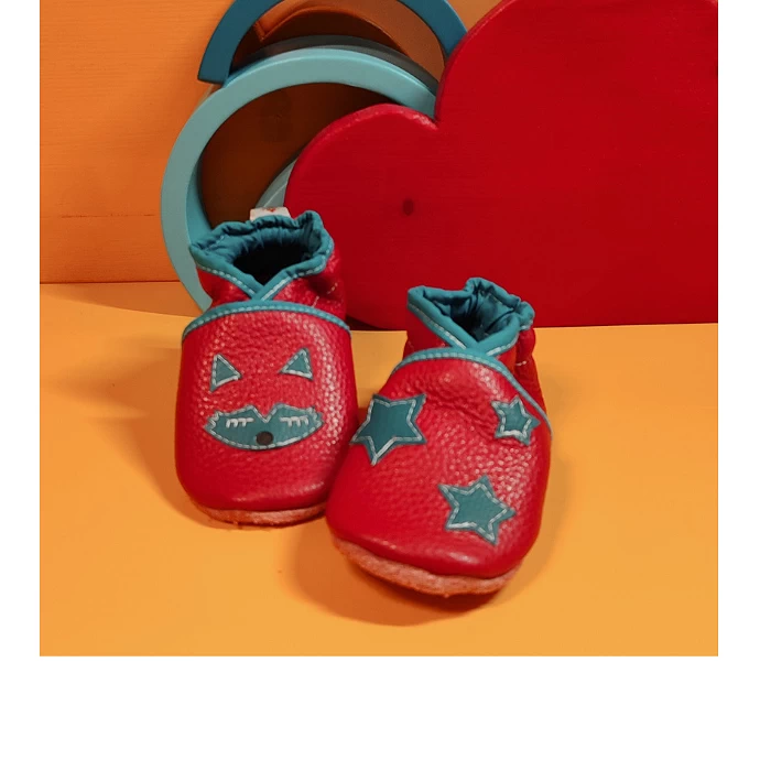 Chaussons cuir souple rouge - Renard & étoiles 19/20